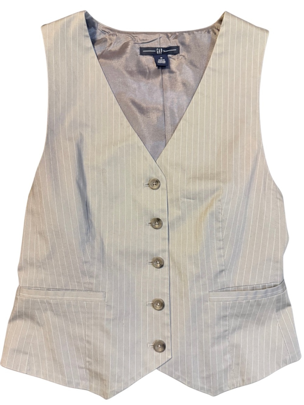 Gap Fall 2007 Gray/White Pinstripe Tailored Vest Medium Y2K Waistcoat